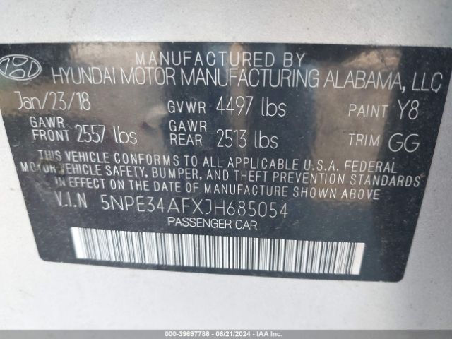 Photo 8 VIN: 5NPE34AFXJH685054 - HYUNDAI SONATA 