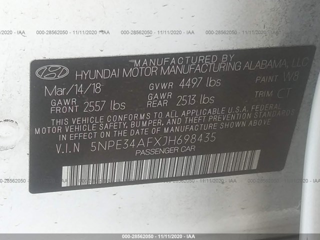 Photo 8 VIN: 5NPE34AFXJH698435 - HYUNDAI SONATA 