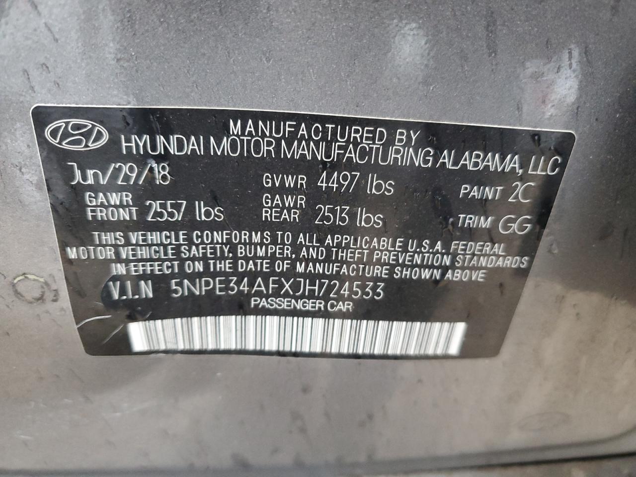 Photo 11 VIN: 5NPE34AFXJH724533 - HYUNDAI SONATA 