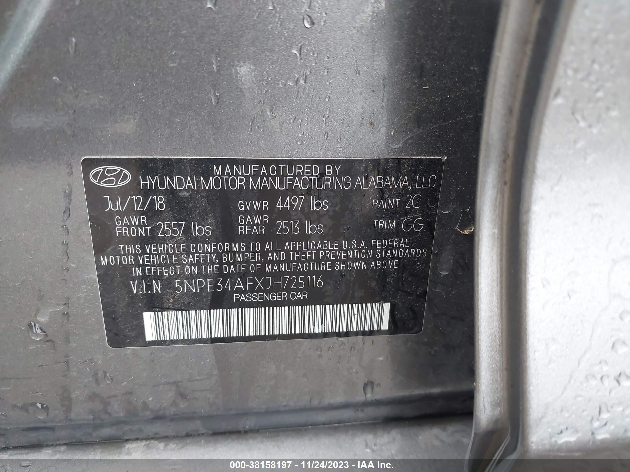 Photo 8 VIN: 5NPE34AFXJH725116 - HYUNDAI SONATA 