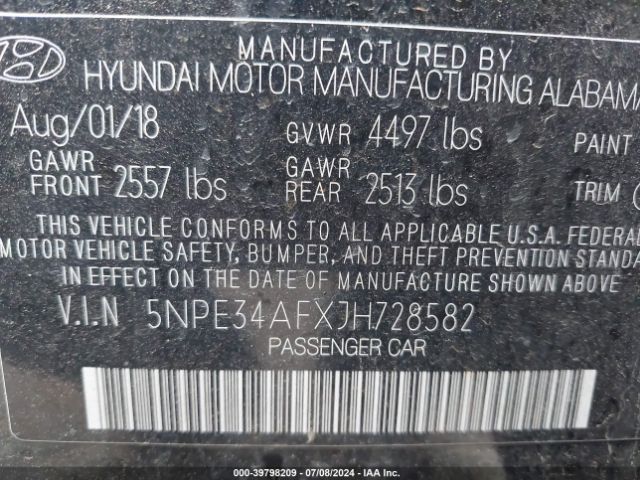 Photo 8 VIN: 5NPE34AFXJH728582 - HYUNDAI SONATA 