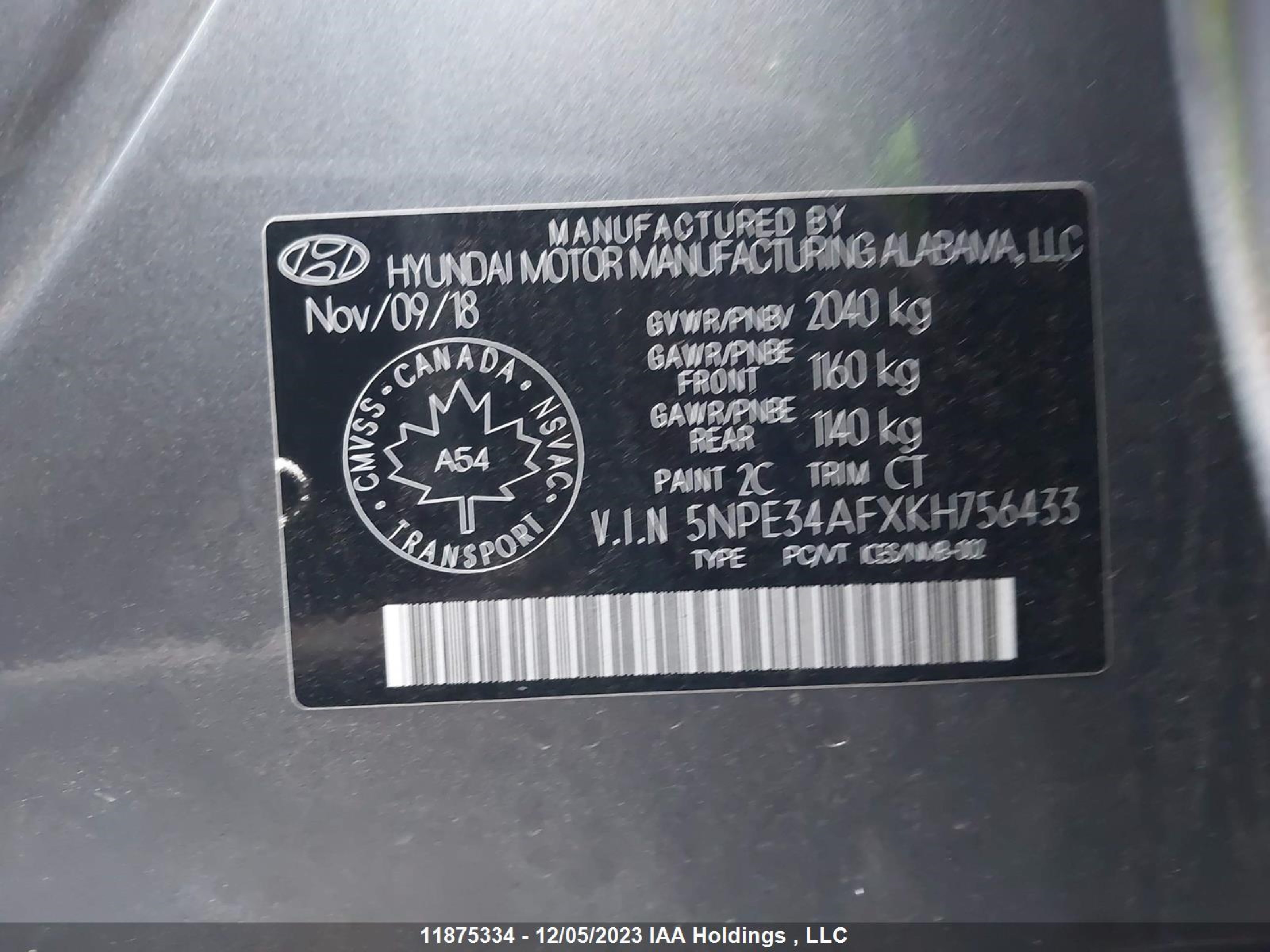 Photo 8 VIN: 5NPE34AFXKH756433 - HYUNDAI SONATA 