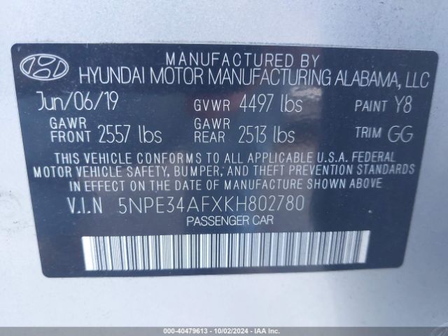 Photo 8 VIN: 5NPE34AFXKH802780 - HYUNDAI SONATA 