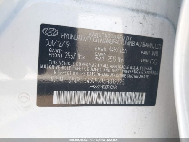 Photo 8 VIN: 5NPE34AFXKH812225 - HYUNDAI SONATA 