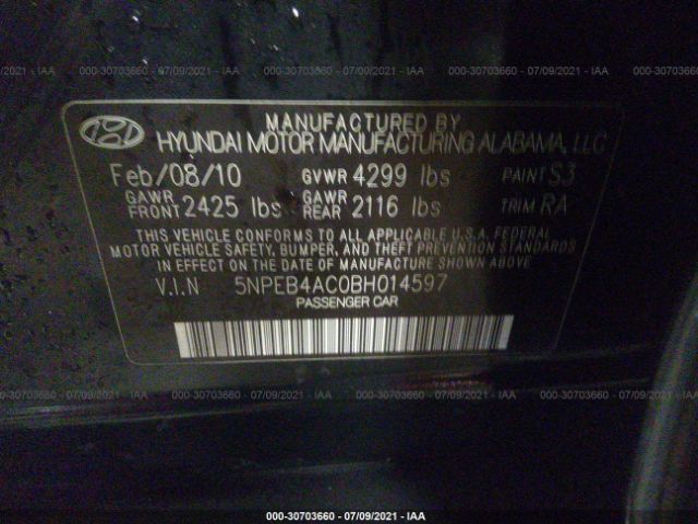 Photo 8 VIN: 5NPEB4AC0BH014597 - HYUNDAI SONATA 