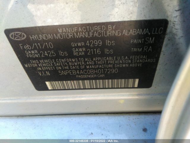 Photo 8 VIN: 5NPEB4AC0BH017290 - HYUNDAI SONATA 