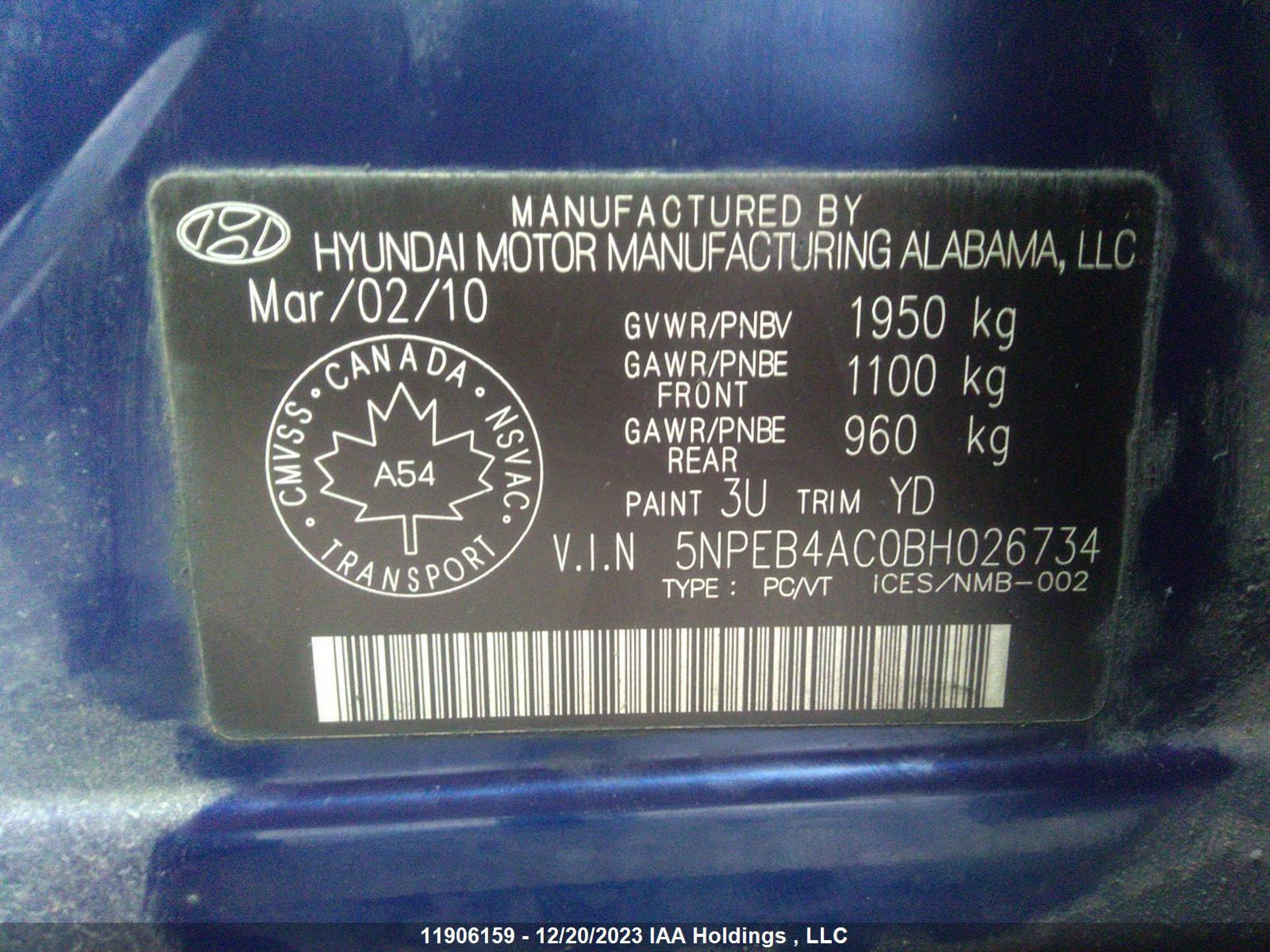 Photo 8 VIN: 5NPEB4AC0BH026734 - HYUNDAI SONATA 