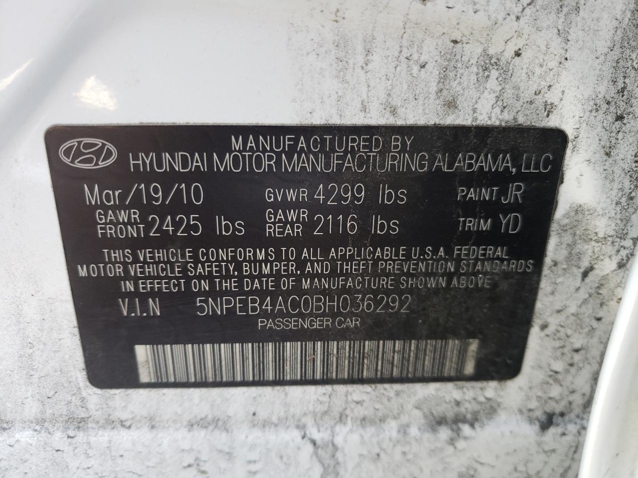 Photo 11 VIN: 5NPEB4AC0BH036292 - HYUNDAI SONATA 