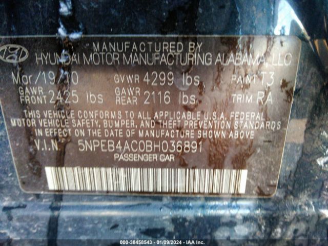 Photo 8 VIN: 5NPEB4AC0BH036891 - HYUNDAI SONATA 