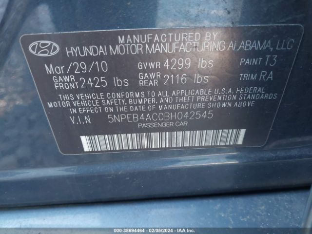 Photo 8 VIN: 5NPEB4AC0BH042545 - HYUNDAI SONATA 