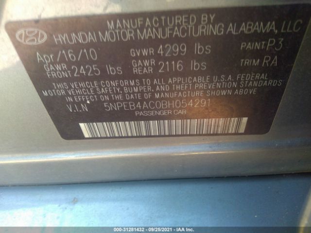 Photo 8 VIN: 5NPEB4AC0BH054291 - HYUNDAI SONATA 