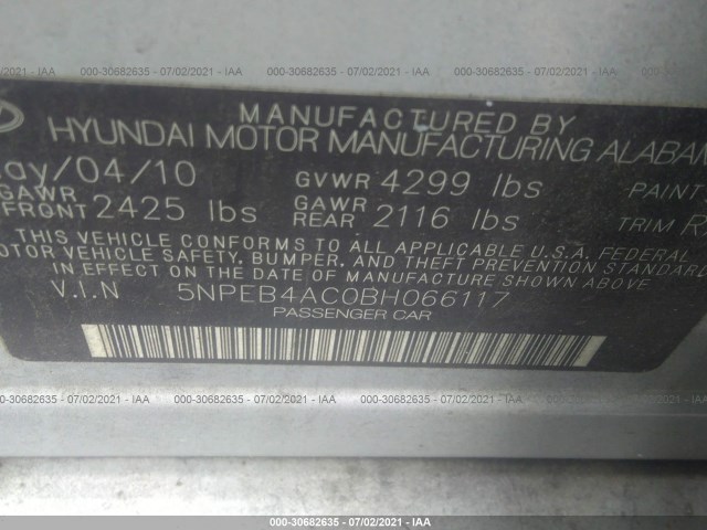 Photo 8 VIN: 5NPEB4AC0BH066117 - HYUNDAI SONATA 