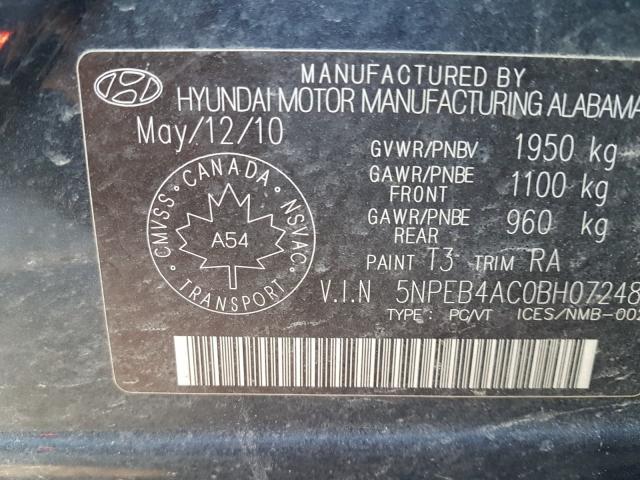 Photo 8 VIN: 5NPEB4AC0BH072483 - HYUNDAI SONATA GLS 