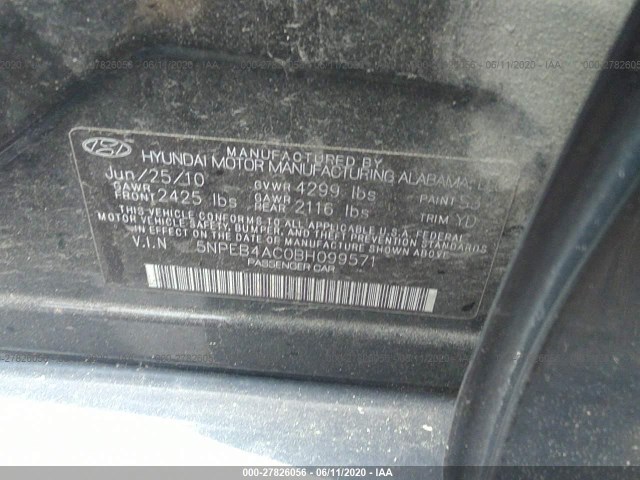 Photo 8 VIN: 5NPEB4AC0BH099571 - HYUNDAI SONATA 