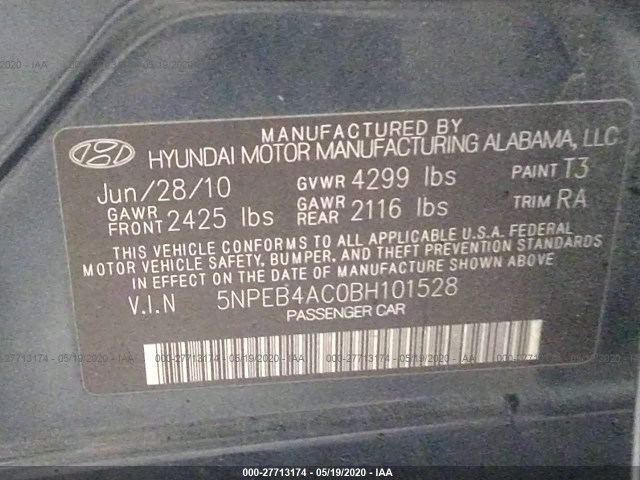 Photo 8 VIN: 5NPEB4AC0BH101528 - HYUNDAI SONATA 