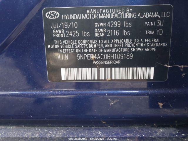 Photo 8 VIN: 5NPEB4AC0BH109189 - HYUNDAI SONATA 