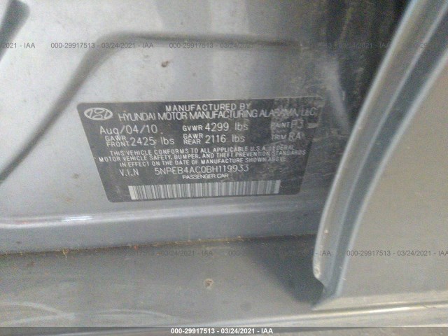 Photo 8 VIN: 5NPEB4AC0BH119933 - HYUNDAI SONATA 