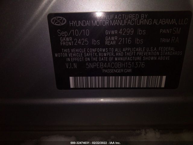 Photo 8 VIN: 5NPEB4AC0BH151376 - HYUNDAI SONATA 