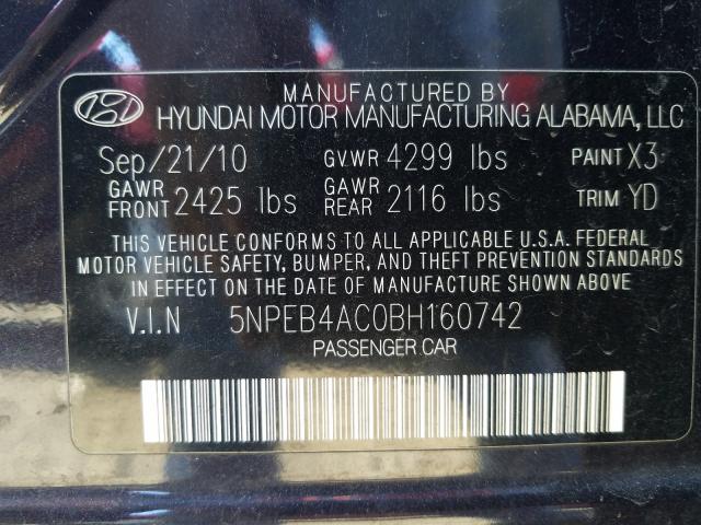 Photo 9 VIN: 5NPEB4AC0BH160742 - HYUNDAI SONATA GLS 