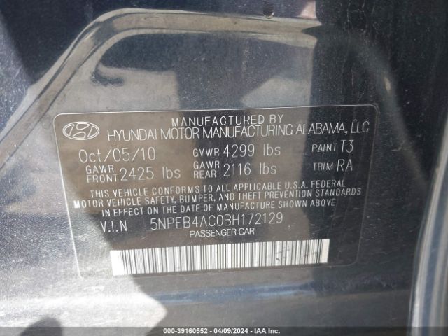 Photo 8 VIN: 5NPEB4AC0BH172129 - HYUNDAI SONATA 