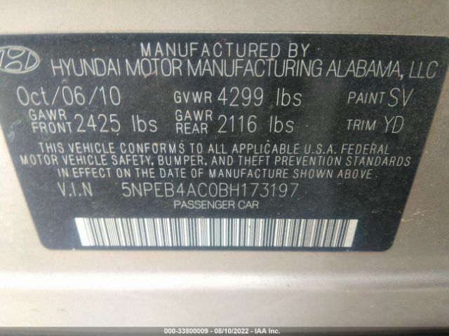 Photo 8 VIN: 5NPEB4AC0BH173197 - HYUNDAI SONATA 