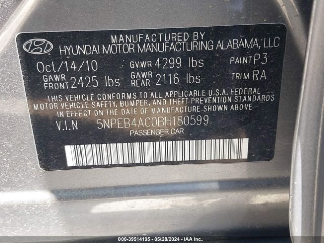 Photo 8 VIN: 5NPEB4AC0BH180599 - HYUNDAI SONATA 