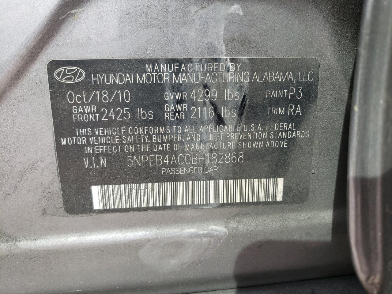 Photo 11 VIN: 5NPEB4AC0BH182868 - HYUNDAI SONATA 