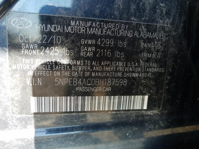 Photo 9 VIN: 5NPEB4AC0BH187598 - HYUNDAI SONATA GLS 