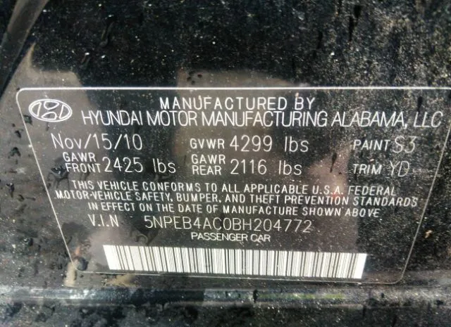 Photo 8 VIN: 5NPEB4AC0BH204772 - HYUNDAI SONATA 