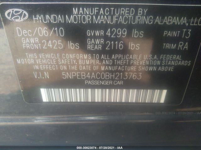 Photo 8 VIN: 5NPEB4AC0BH213763 - HYUNDAI SONATA 