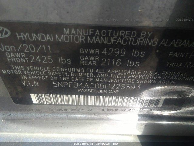 Photo 8 VIN: 5NPEB4AC0BH228893 - HYUNDAI SONATA 