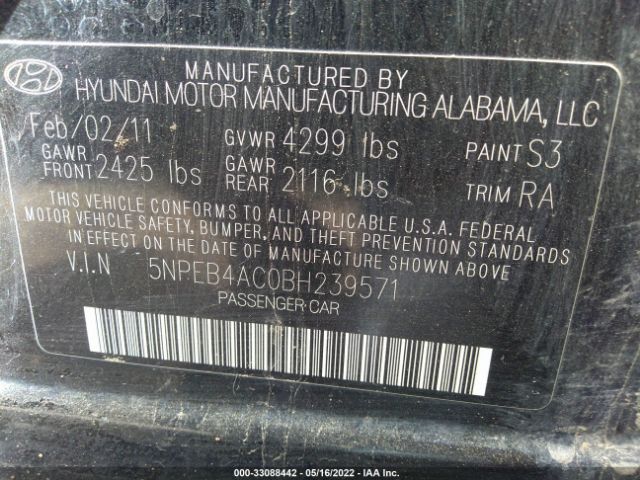 Photo 8 VIN: 5NPEB4AC0BH239571 - HYUNDAI SONATA 