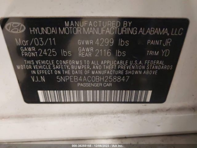 Photo 8 VIN: 5NPEB4AC0BH258847 - HYUNDAI SONATA 