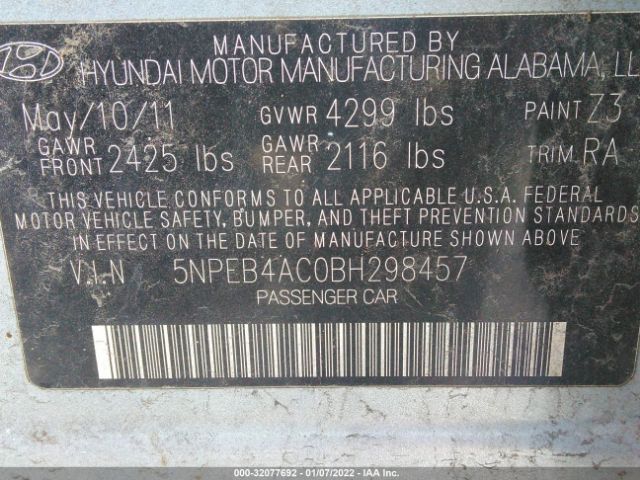 Photo 8 VIN: 5NPEB4AC0BH298457 - HYUNDAI SONATA 