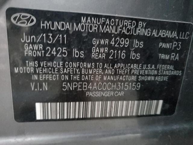 Photo 12 VIN: 5NPEB4AC0CH315159 - HYUNDAI SONATA 