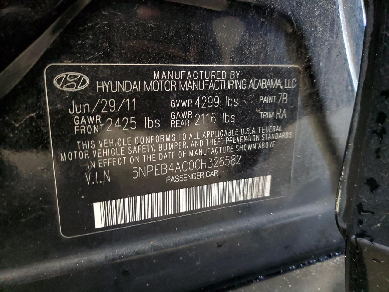 Photo 11 VIN: 5NPEB4AC0CH326582 - HYUNDAI SONATA 