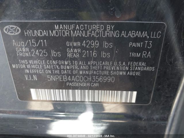 Photo 8 VIN: 5NPEB4AC0CH356990 - HYUNDAI SONATA 