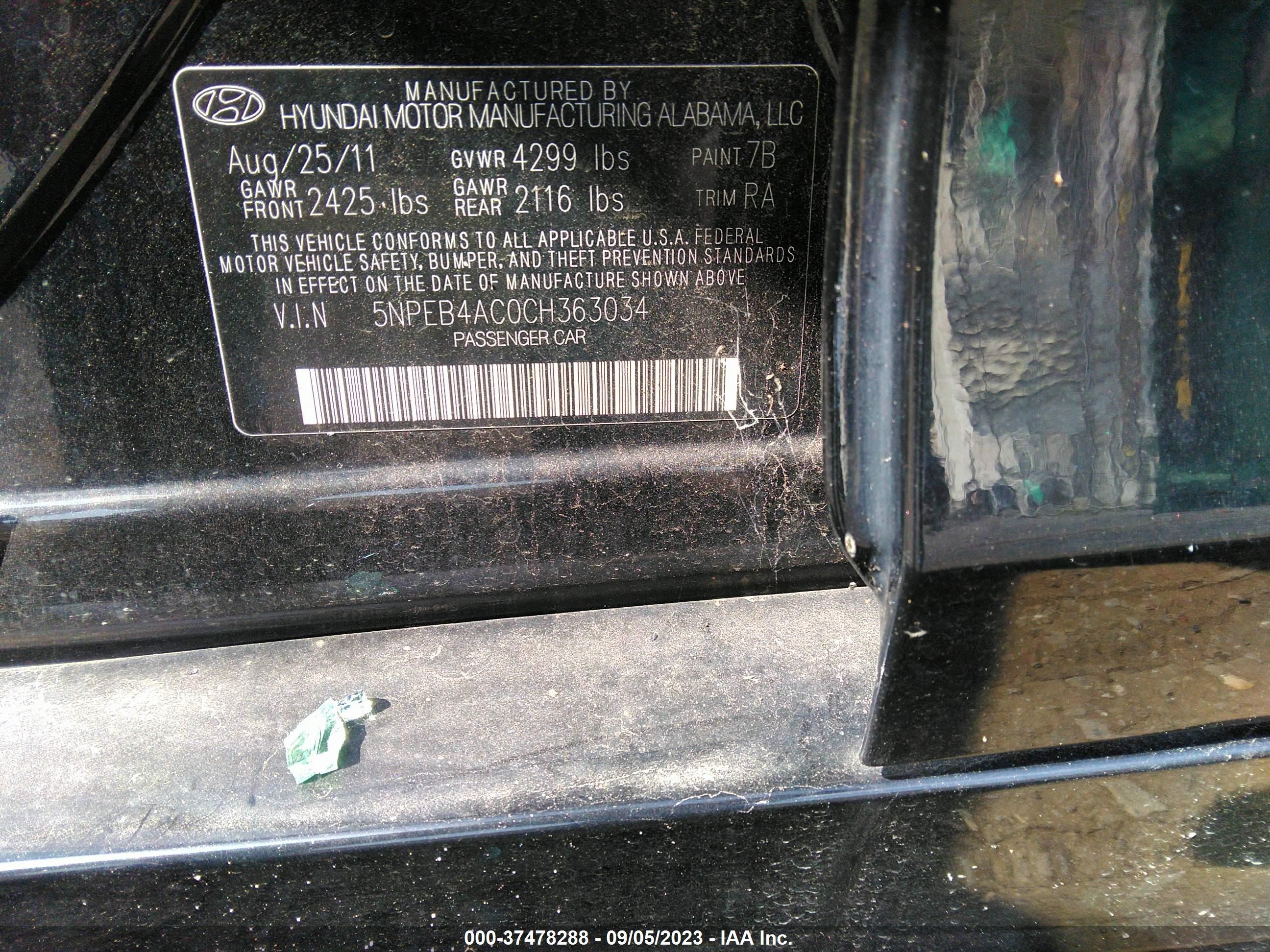 Photo 8 VIN: 5NPEB4AC0CH363034 - HYUNDAI SONATA 