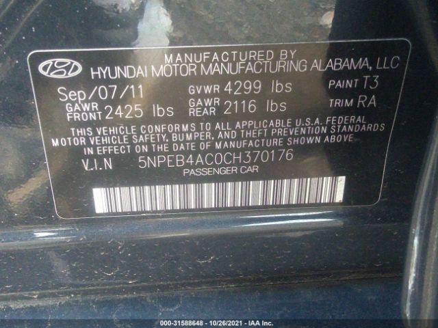 Photo 8 VIN: 5NPEB4AC0CH370176 - HYUNDAI SONATA 