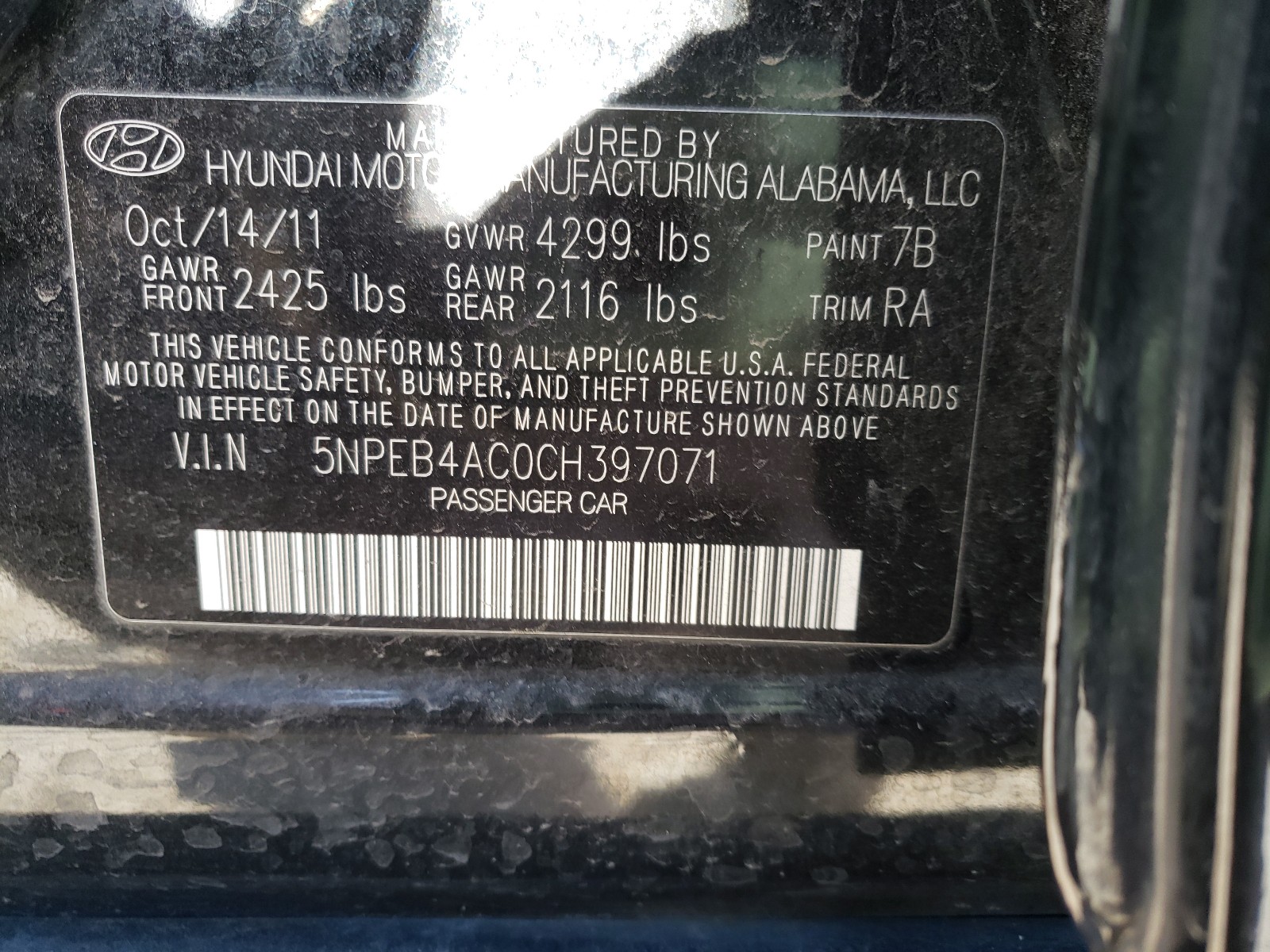 Photo 9 VIN: 5NPEB4AC0CH397071 - HYUNDAI SONATA GLS 