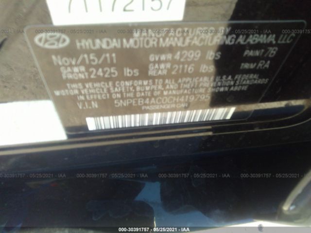 Photo 8 VIN: 5NPEB4AC0CH419795 - HYUNDAI SONATA 