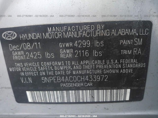 Photo 8 VIN: 5NPEB4AC0CH433972 - HYUNDAI SONATA 