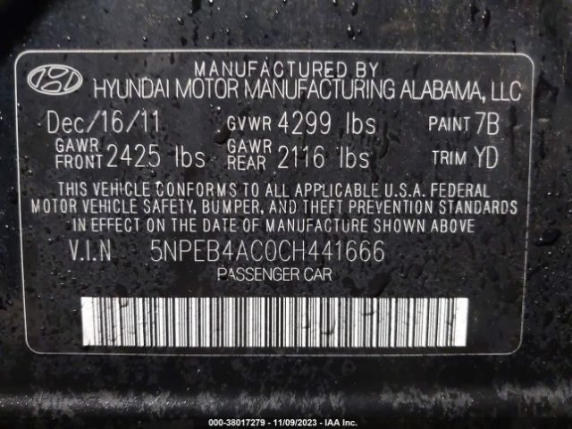 Photo 8 VIN: 5NPEB4AC0CH441666 - HYUNDAI SONATA 