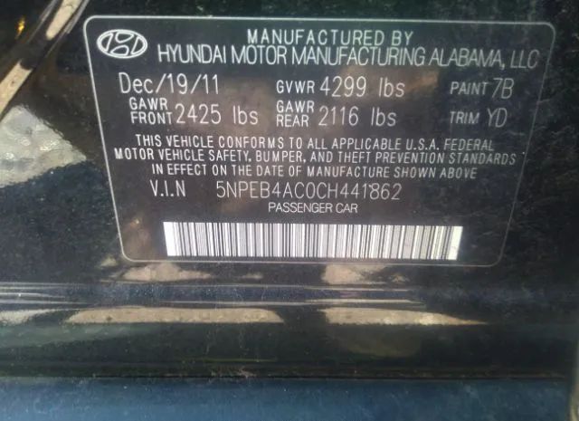 Photo 8 VIN: 5NPEB4AC0CH441862 - HYUNDAI SONATA 