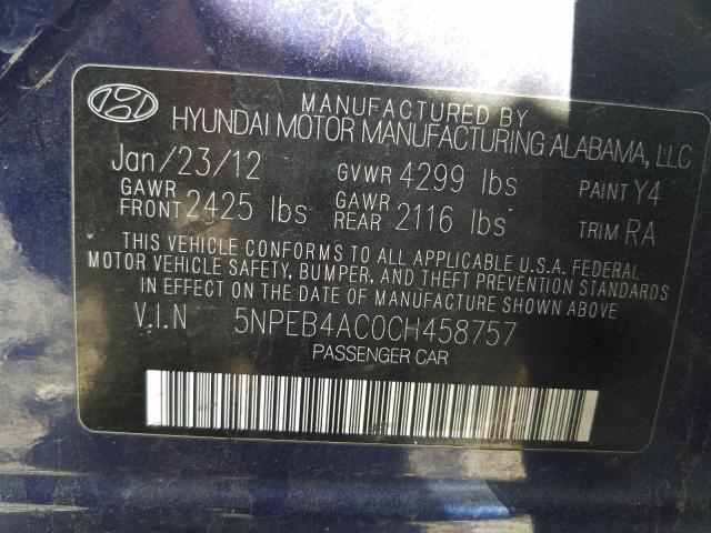 Photo 9 VIN: 5NPEB4AC0CH458757 - HYUNDAI SONATA GLS 