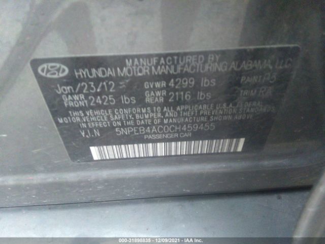 Photo 8 VIN: 5NPEB4AC0CH459455 - HYUNDAI SONATA 