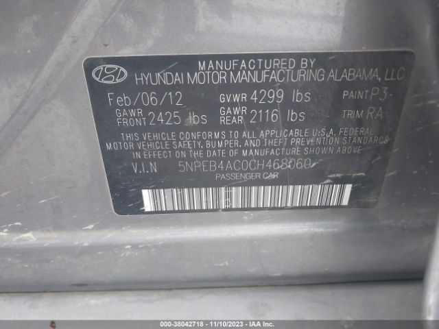 Photo 8 VIN: 5NPEB4AC0CH468060 - HYUNDAI SONATA 