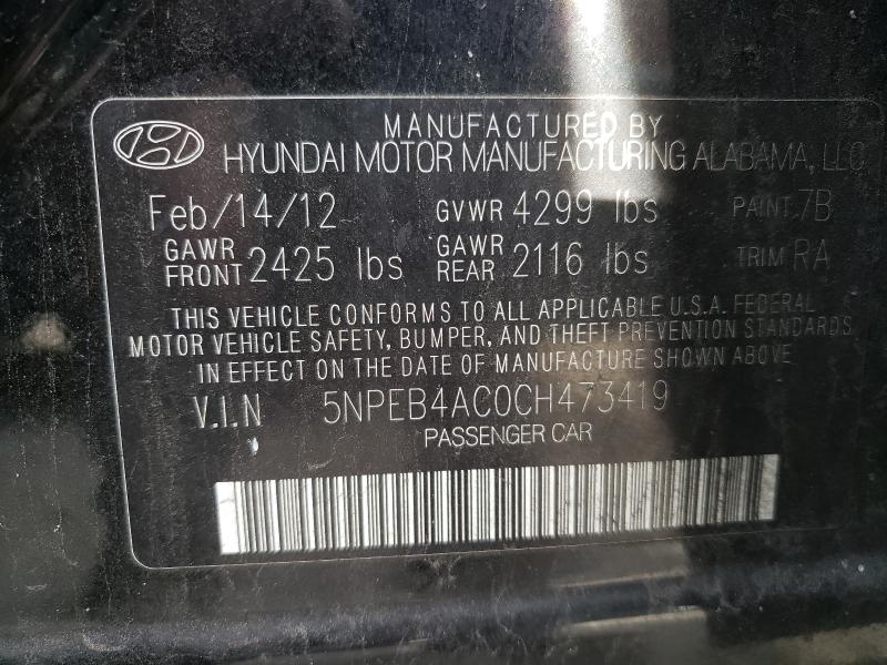 Photo 9 VIN: 5NPEB4AC0CH473419 - HYUNDAI SONATA GLS 