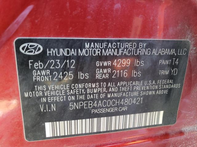 Photo 11 VIN: 5NPEB4AC0CH480421 - HYUNDAI SONATA 