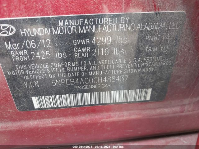 Photo 8 VIN: 5NPEB4AC0CH488437 - HYUNDAI SONATA 